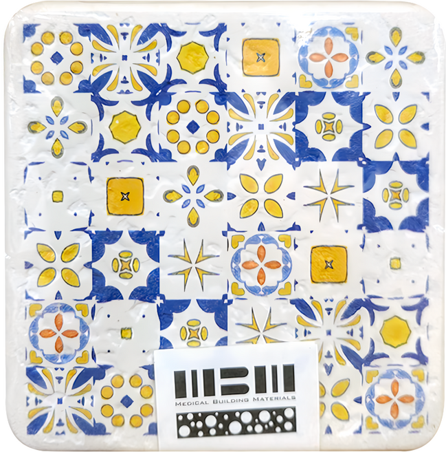 MBM MIT花磚珪藻土吸水杯墊 混搭鄉村b 10 x 10 x 1.2cm 藍色 + 黃色 + 白色 1個