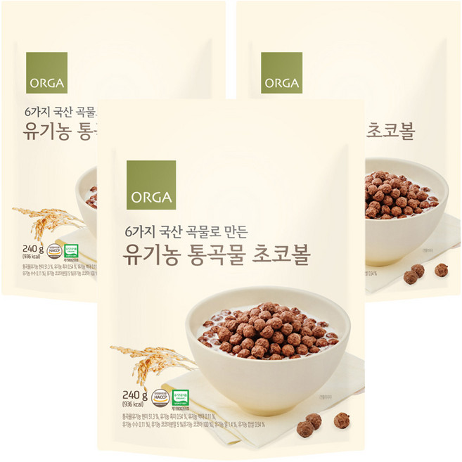올가홀푸드 유기농 통곡물 초코볼, 240g, 3개