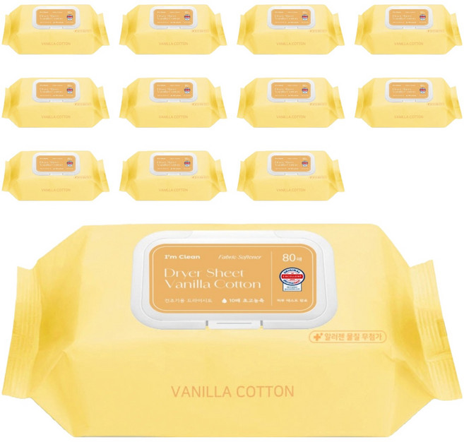 아임클린 건조기 시트 섬유유연제 바닐라코튼향, 80매, 12개