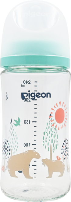 pigeon 貝親 實感哺乳玻璃奶瓶 3個月以上, 透明色 + 綠色, 240ml, 1個