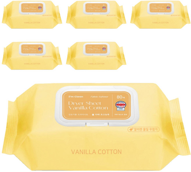 아임클린 건조기 시트 섬유유연제 바닐라코튼향, 80매, 6개