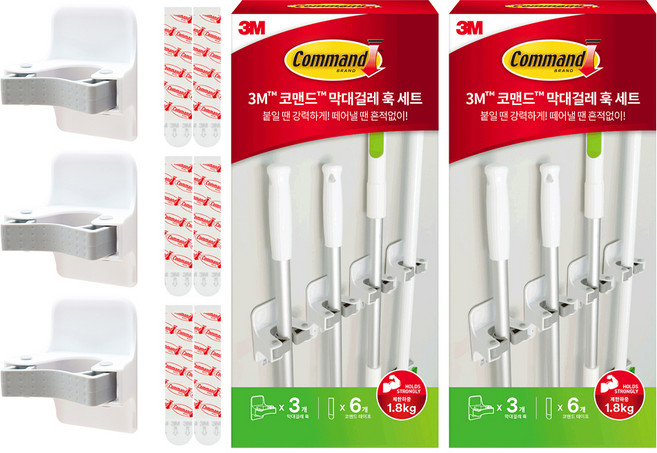 코맨드 쓰리엠 막대걸레 훅 3p + 테이프 6p, 혼합색상, 2세트