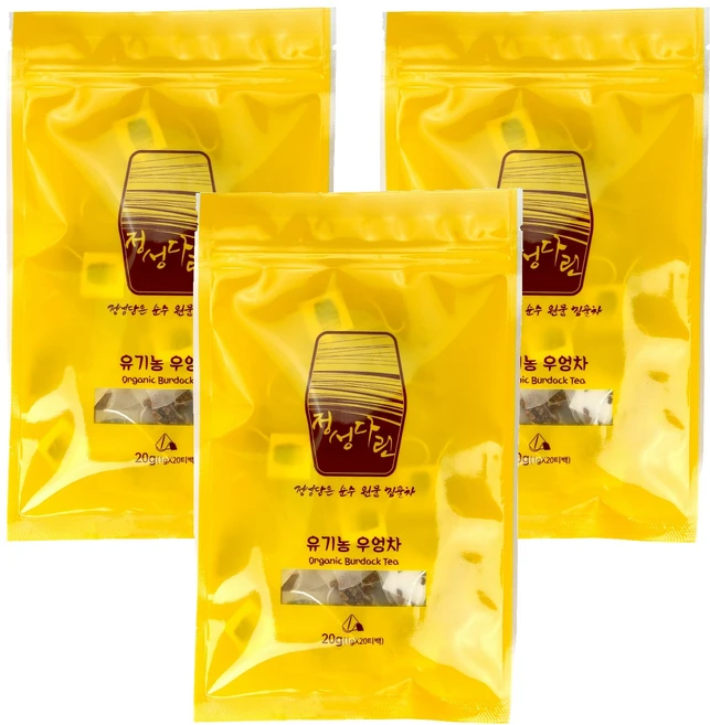 오대산식품 정성다린 유기농 우엉차 티백 지퍼백, 1g, 20개입, 3개 - 쿠팡