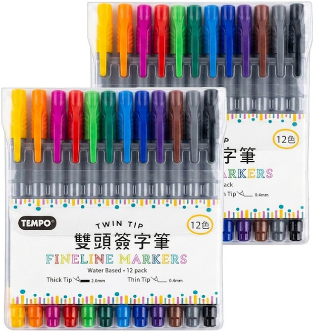 TEMPO 節奏牌 FUJILINE 雙頭簽字筆 0.4mm / 2mm, 多色, 24支