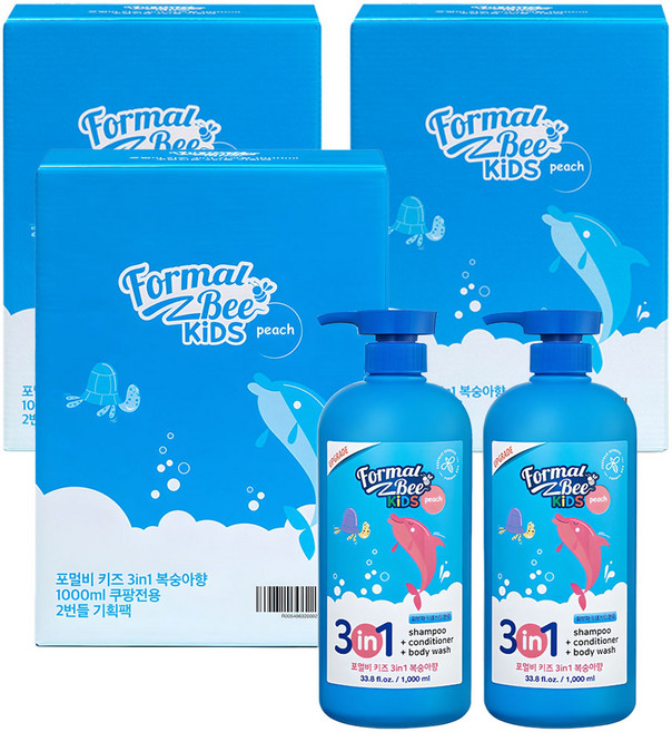 포멀비키즈 3 인 1 올인원클렌저 복숭아향, 1L, 6개