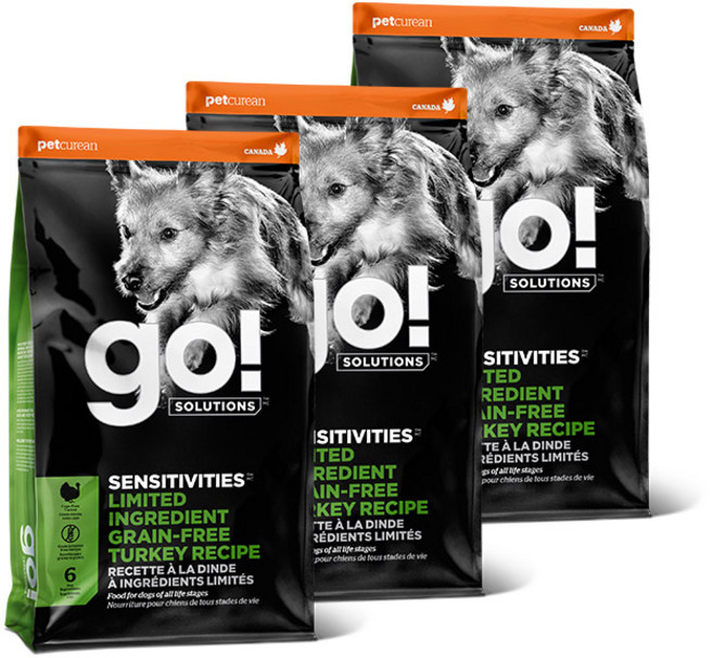 go 전연령 강아지 센서티브 LID 레시피 건식사료, 칠면조, 2kg, 3개
