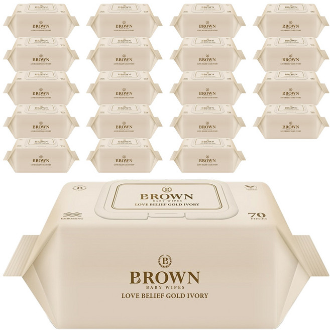 브라운 러브 빌리프 골드 아이보리 아기물티슈 캡형, 82g, 70매, 20개