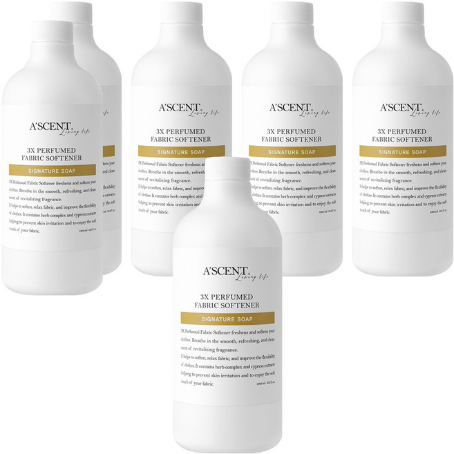 에이센트 3X 퍼퓸드 고농축 섬유유연제 시그니처솝 본품, 1L, 6개