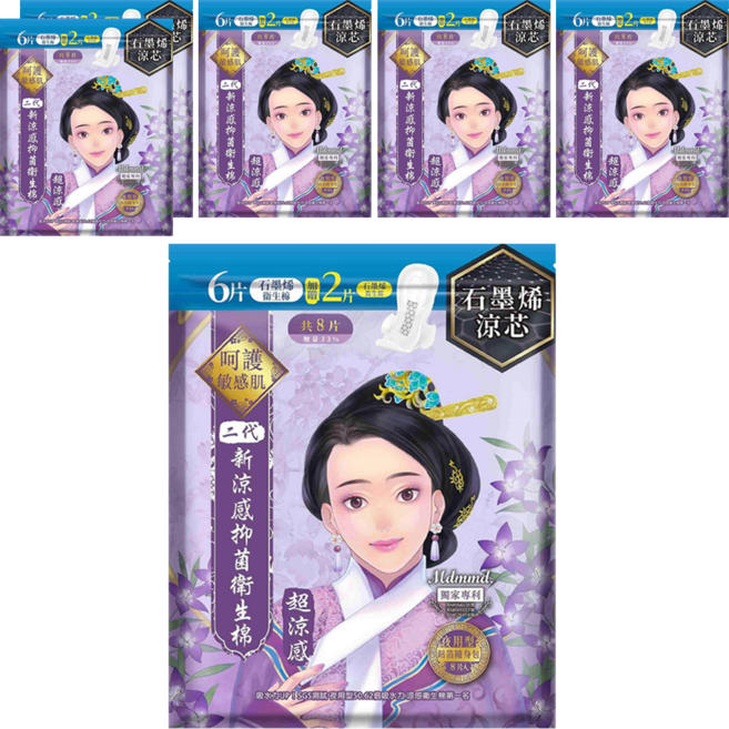 Mdmmd. 明洞國際 後宮二代系列 石墨烯超涼感抑菌衛生棉, 夜用型(33cm), 8片, 6包