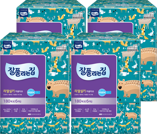 잘풀리는집 천연펄프 미용티슈 2겹, 180매입, 24개