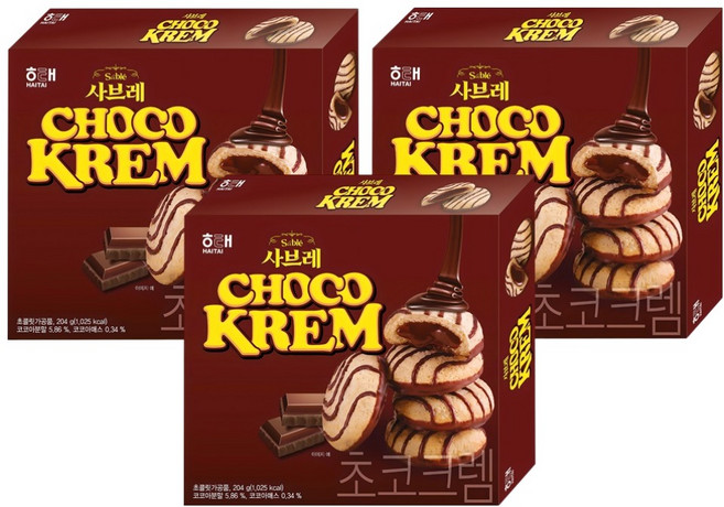 해태제과 사브레 초코크렘, 204g, 3개