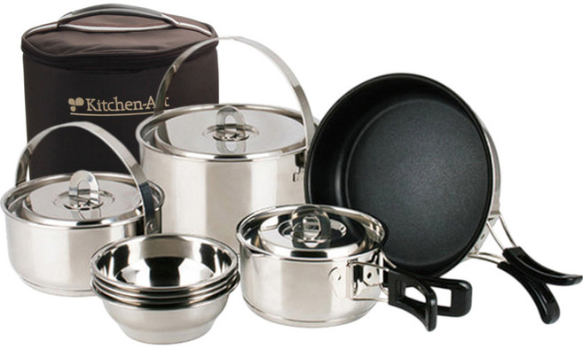 리빙글로리 베스트 코펠 세트, 혼합색상, 1세트, 코펠뚜껑+식기+수납가방