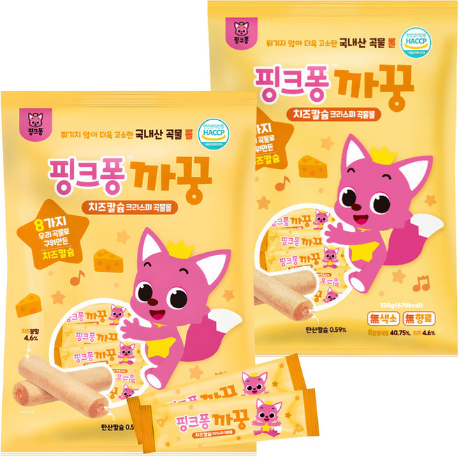 핑크퐁 까꿍 치즈 칼슘 크리스피 곡물롤 24p, 치즈맛, 120g, 2개