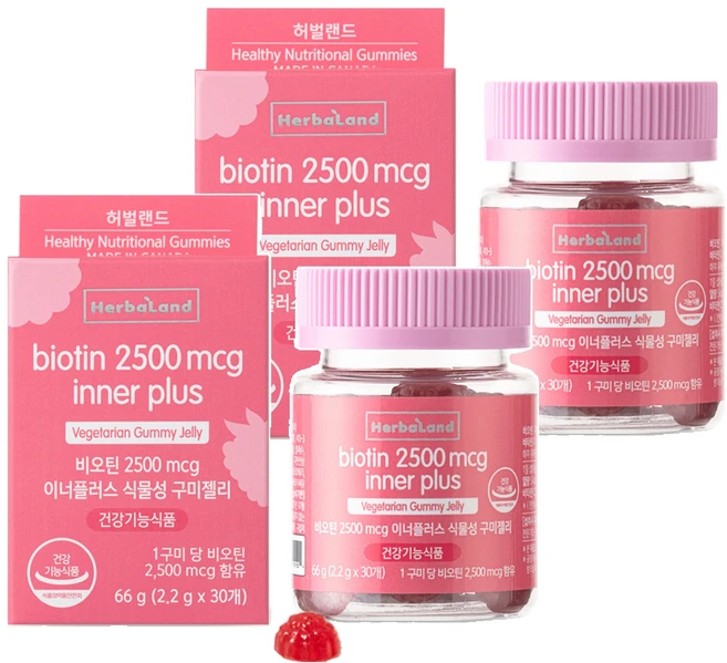 허벌랜드 비오틴 2500mcg 이너플러스 식물성 구미젤리, 66g, 2개 - 쿠팡
