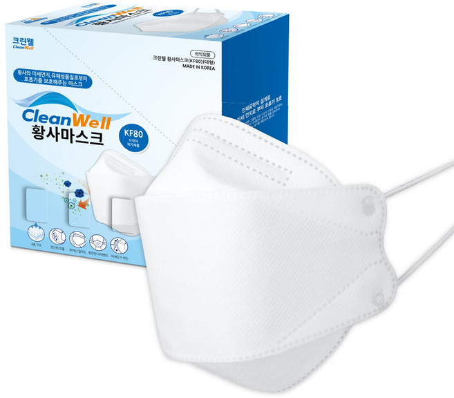 크린웰 황사마스크 대형 KF80, 50개입, 1개, 화이트