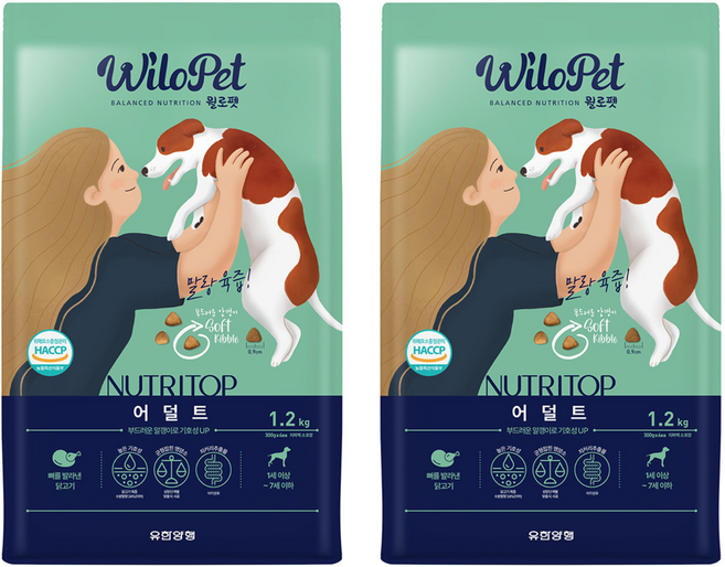 윌로펫 전연령 강아지 뉴트리탑 소프트 기능성 사료, 닭, 1.2kg, 2개