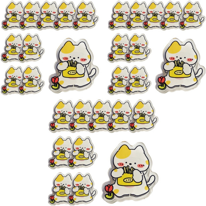 골드팡 캣앤퍼피 캐릭터 종이클립 아크릴 집게 캣 튤립, 40개, 1개입, 4.4 x 3.8 cm