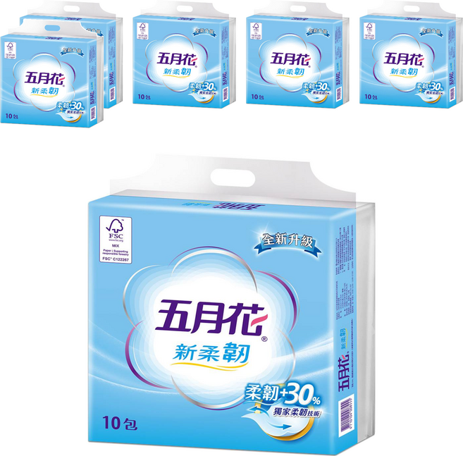 五月花 新柔韌 抽取衛生紙, 10包, 6袋