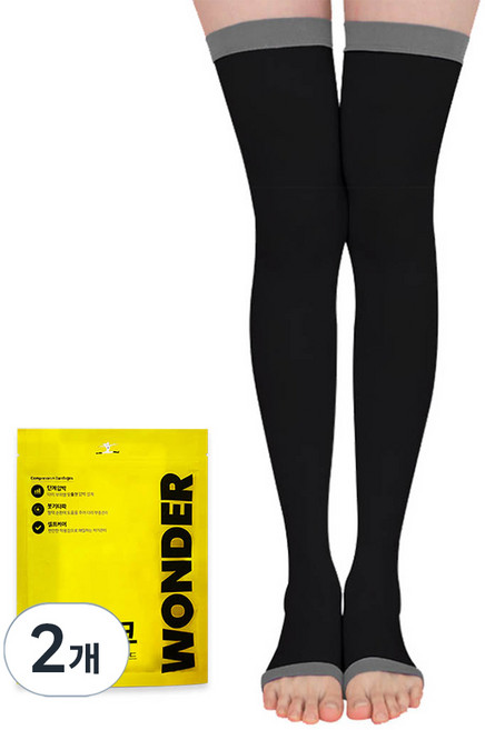 원더워크 수면 압박스타킹 허벅지형 블랙, 2개