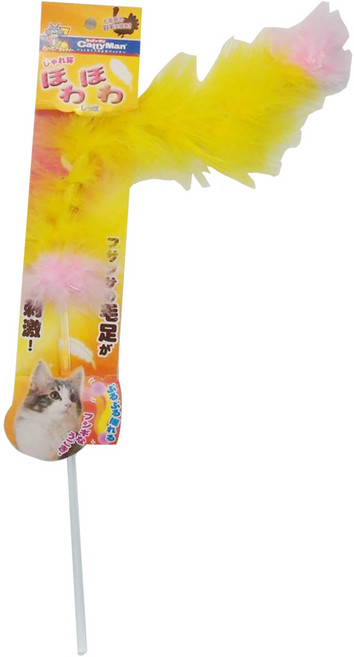 CattyMan 幻妙天然毛逗貓棒 柔軟, 尾巴 黃色 + 粉色, 1支