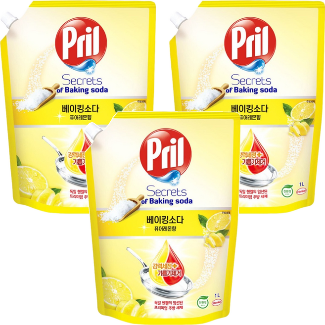 Pril 淨麗 小蘇打高效洗碗精 補充包 檸檬, 1L, 3包