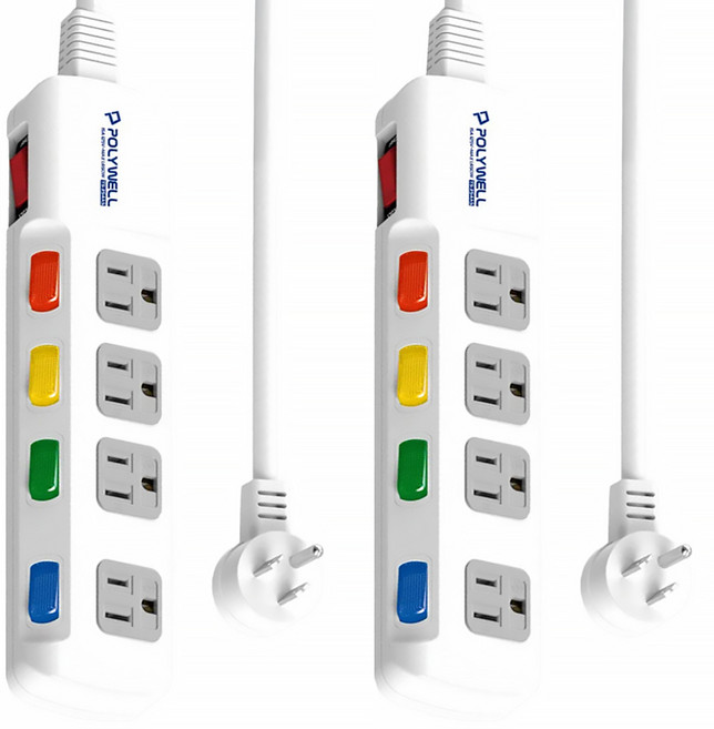 POLYWELL 寶利威爾 3孔電源延長線5切4座 PW15-T05-B021, 270cm, 延長線 白色, 2條