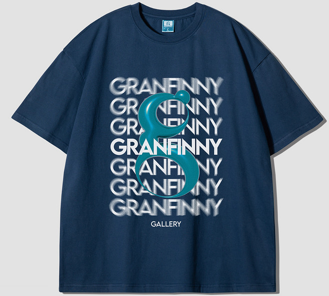 그랜피니 어센틱 통기성 오버핏 키네틱 타이포 그래픽 프린팅 라운드 20수 반팔 티셔츠