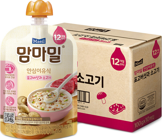 맘마밀 안심이유식 12개월, 표고버섯과 소고기, 100g, 10개