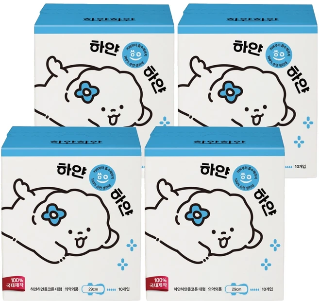 하얀하얀 올코튼 유기농 순면 생리대 날개형, 대형, 10개입, 4개 - 쿠팡