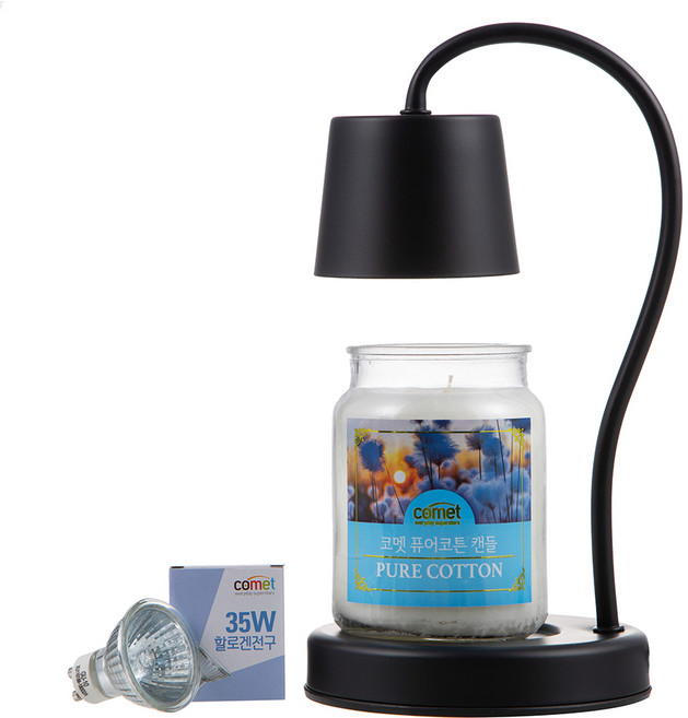 코멧 캔들워머 + 캔들 + 할로겐전구 2P 세트, 블랙, 퓨어코튼