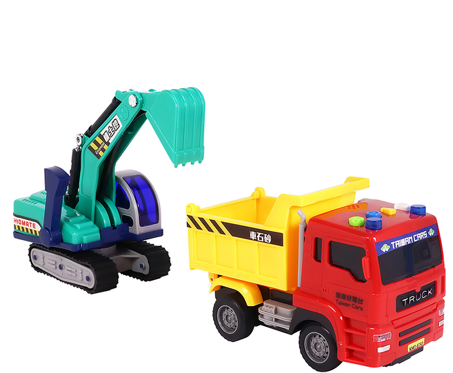 台灣好車隊-迷你砂石車+挖土機, 1入