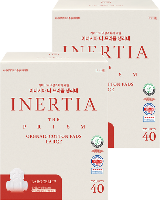 이너시아 더 프리즘 생리대 날개형, 대형, 40개입, 2개