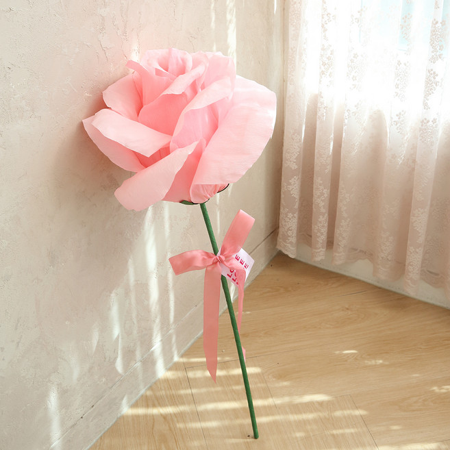 뷰티풀데코센스 자이언트 플라워 장미 종이꽃 리본장식, 핑크, 1개