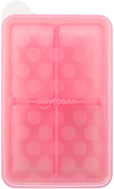 sillymann 100%鉑金矽膠副食品分裝盒 4格 100ml, 400ml, 粉紅色, 1個