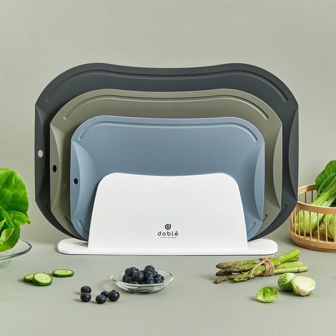 도블레 칼집 나지 않는 항균 도마 3종 + ABS 스탠드 세트, 1세트, 도마 블루그레이 소 + 중 카키 + 대 차콜 + 거치대