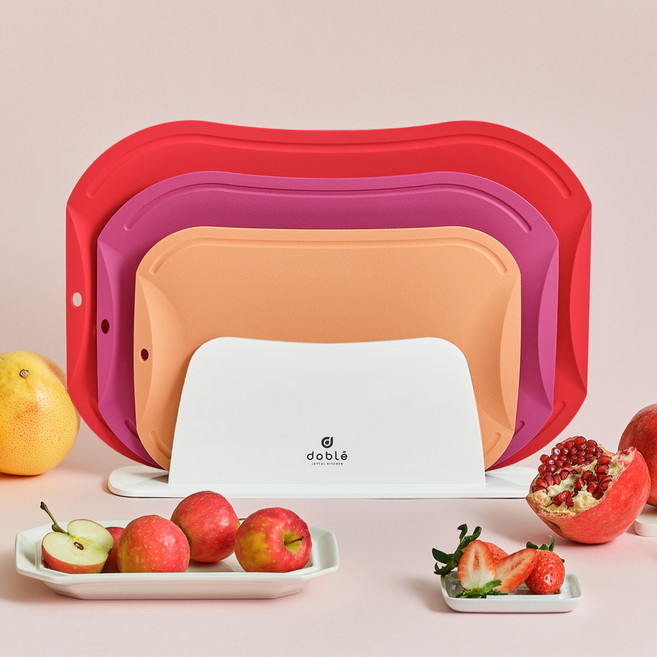 도블레 칼집나지 않는 도마, 1세트, 도마 소 살구 + 중 인디핑크 + 대 핫핑크 + 거치대