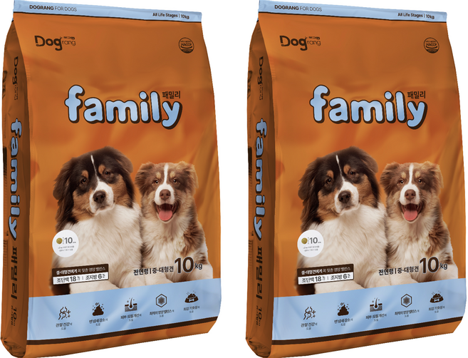 도그랑 전연령 강아지 패밀리 중대형 건식사료, 닭, 10kg, 2개