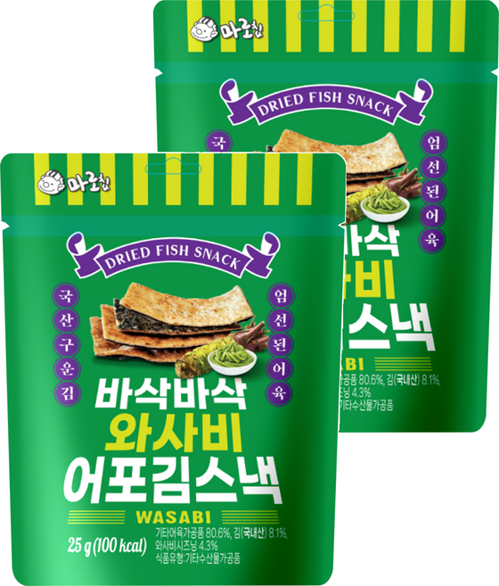 韓味不二 烤魚餅海苔脆片 山葵口味, 25g, 2個