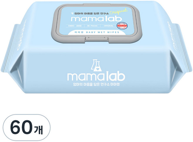 마마랩 오리지널 엠보 아기물티슈 캡형, 52g, 80매, 60개