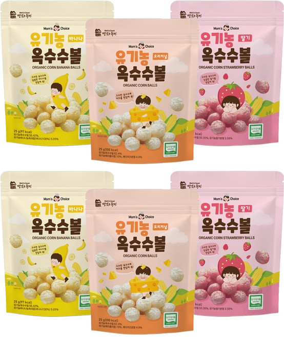 맛있는풍경 유기농 옥수수볼 25g x 3종 세트, 혼합맛(딸기맛/바나나맛/치즈맛), 2세트