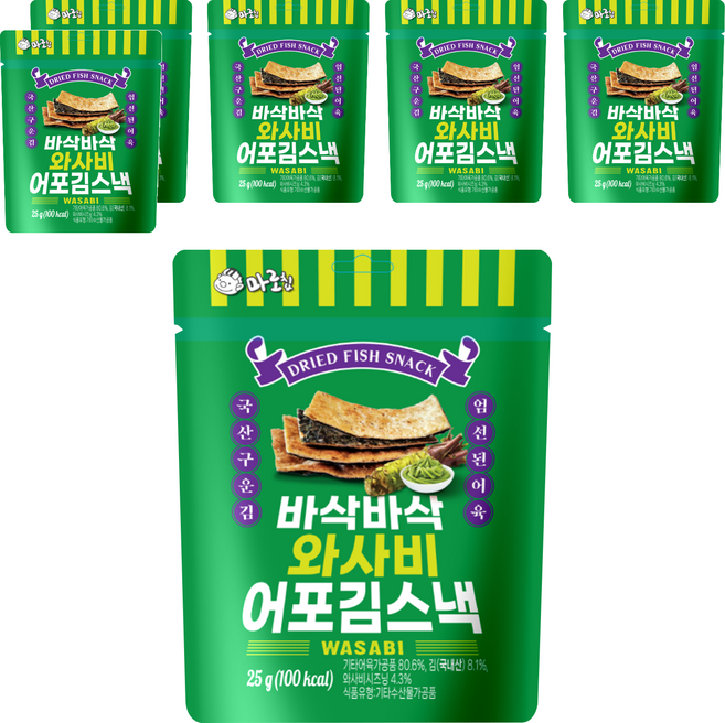 韓味不二 烤魚餅海苔脆片 山葵口味, 25g, 6個