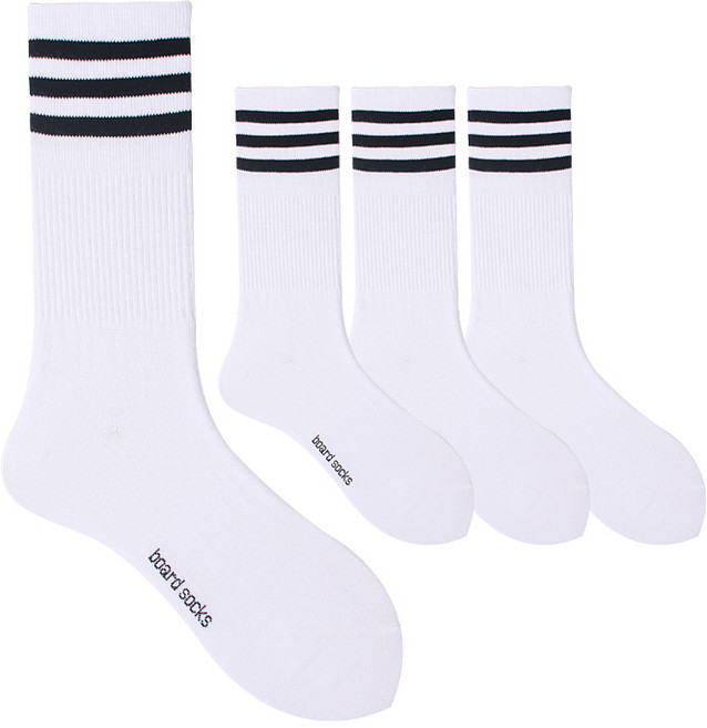 두발로 여성용 스포츠 삼선 포인트 장목 양말 4켤레