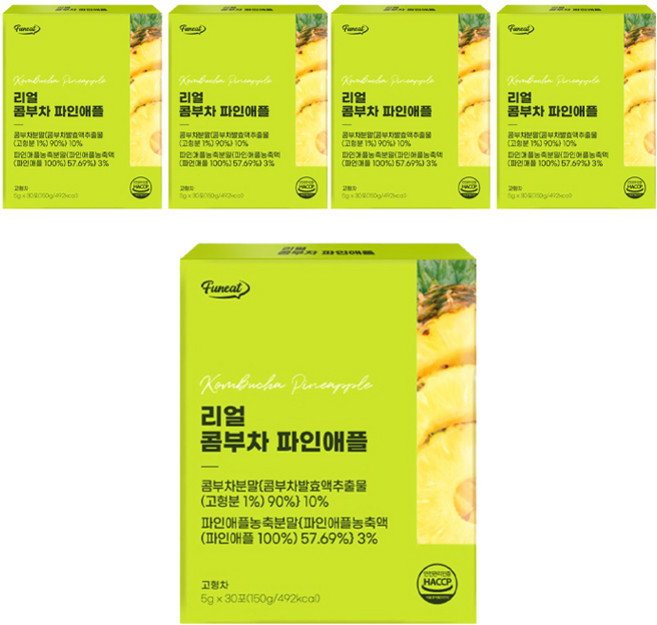 Funeat 康普茶沖泡飲 鳳梨口味, 5g, 30條, 5盒