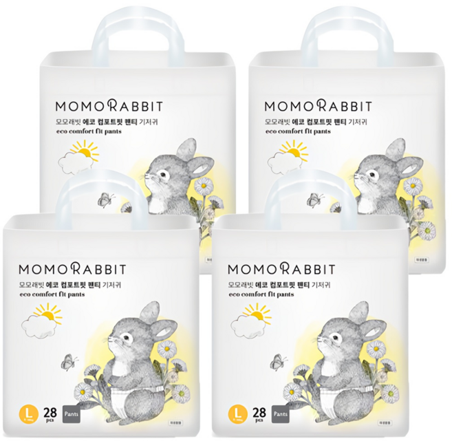 모모래빗 에코 컴포트핏 팬티형 기저귀 유아용, 대형(L), 112매