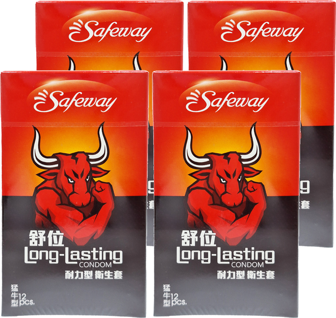 Safeway 猛牛 耐力型保險套 闊度52mm, 12件, 4盒