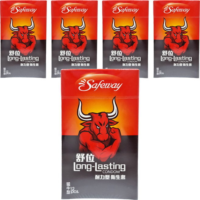 Safeway 猛牛 耐力型保險套 闊度52mm, 12件, 5盒