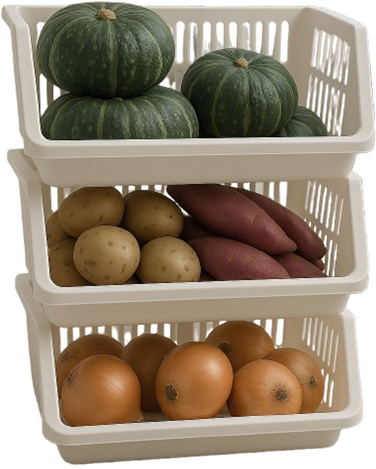 집사람 상온 야채 과일 보관 바구니 3p, 크림화이트, 1세트