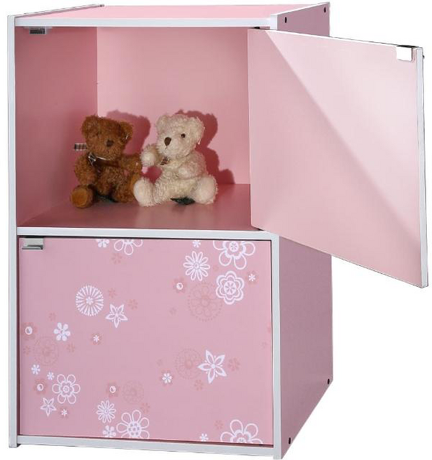 EASYHOME 花系列兩門收納櫃 60公分高, 粉色, 2層