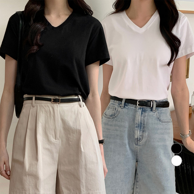 AFINAR 여성용 통기성 슬림핏 브이넥 반팔 티셔츠