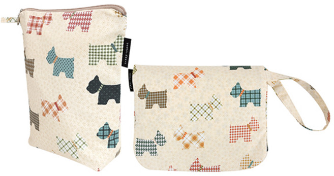 코니아일랜드 휴대용 기저귀 매트 + 파우치 세트, 아이러브독 아이보리